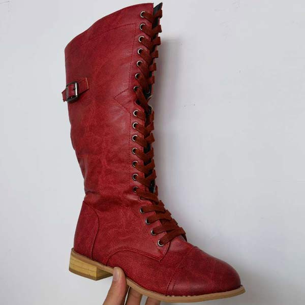 Naima | Kniehoge dameslaarzen in vintage leer - lace-up, orthopedisch comfort