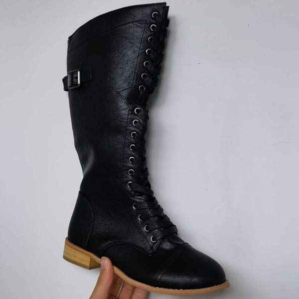 Naima | Kniehoge dameslaarzen in vintage leer - lace-up, orthopedisch comfort