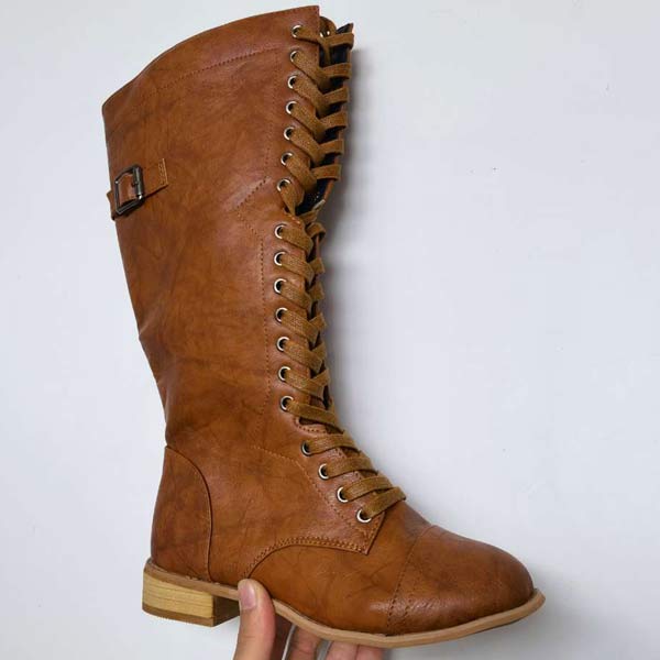 Naima | Kniehoge dameslaarzen in vintage leer - lace-up, orthopedisch comfort