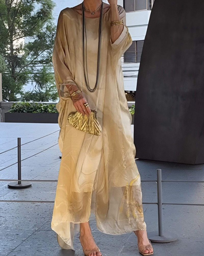 Sevda | Elegante chiffon maxi jurk met marmerpatroon - Vloeiend, lichtgewicht & stijlvol