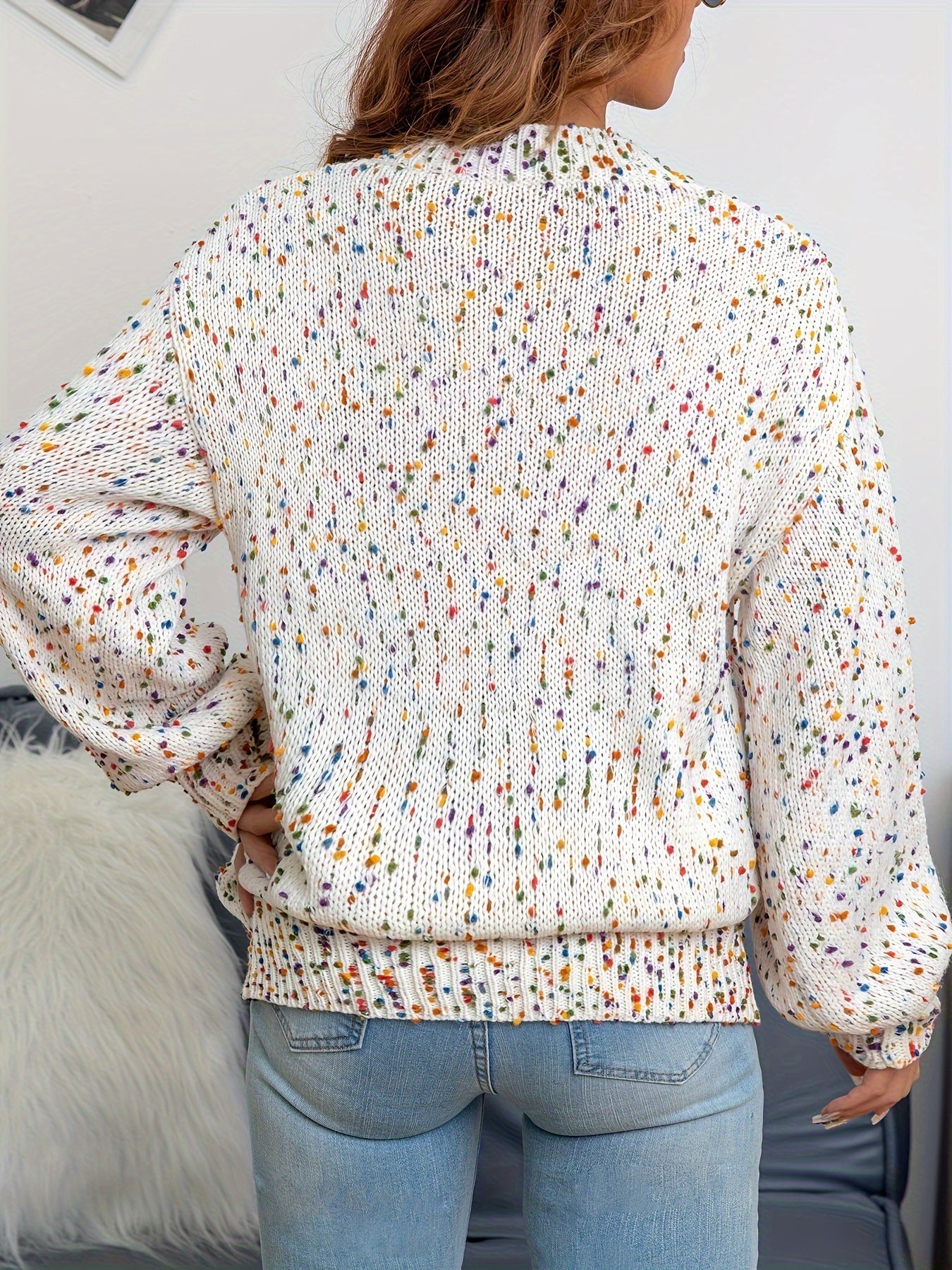 Noryssa | Minimalistische gebreide trui met confetti-print, ronde hals - Knusse Herfst Winter Trui voor vrouwen