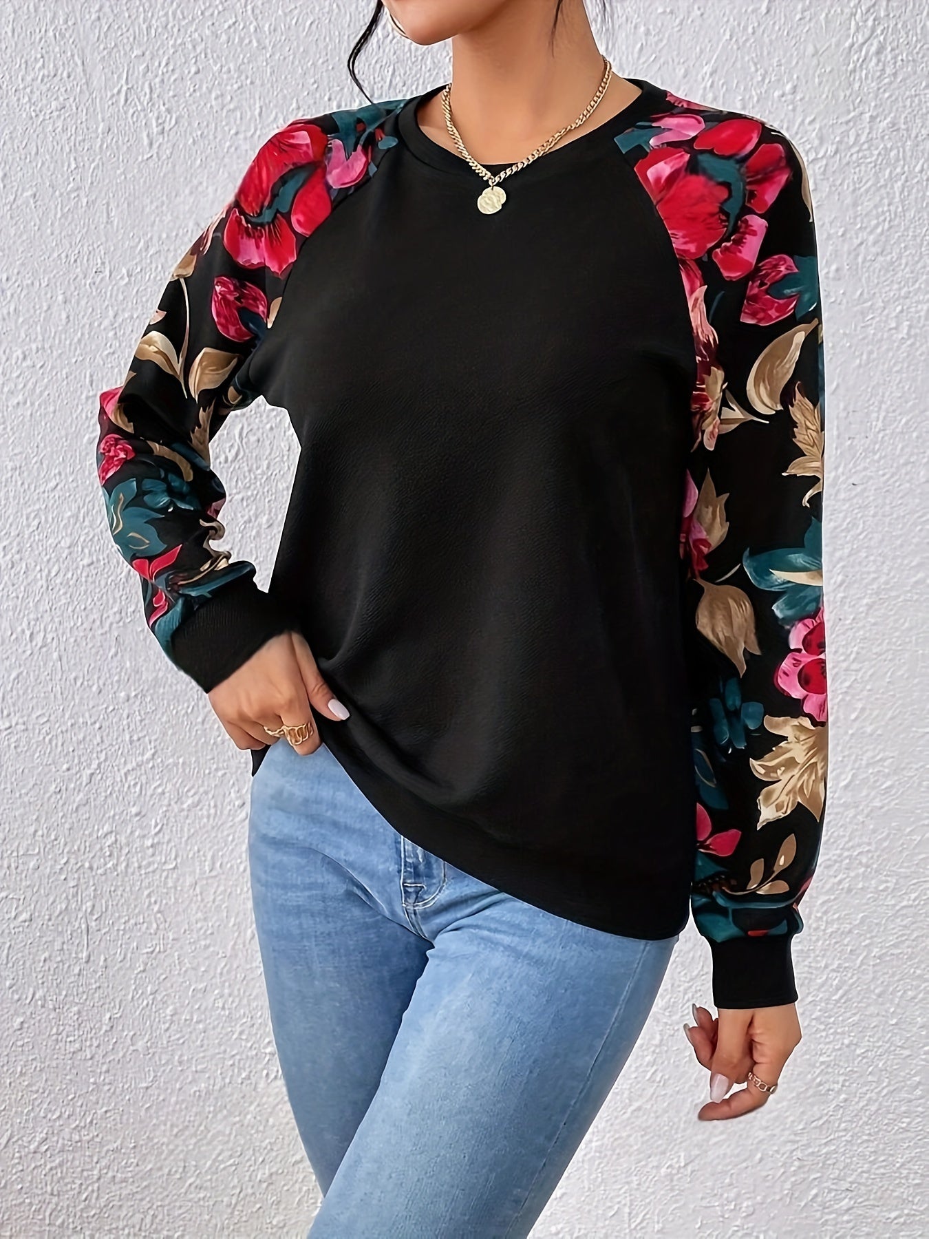 Peonia | Dames sweatshirt met raglanmouwen en elegante bloemenprint – Casual trui met lange mouwen
