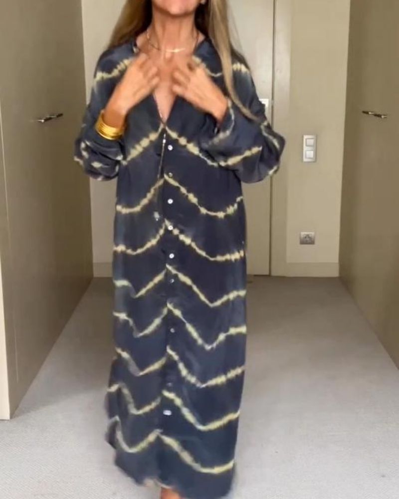 Alindra | Oversized Gestreepte Maxi jurk - Lange Mouw, Boho Los Pasvorm