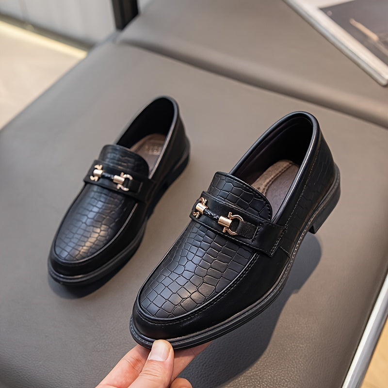 BreezLoaf | Heren Slip-On Loafers - Vintage zakelijke geklede schoenen met metalen gesp