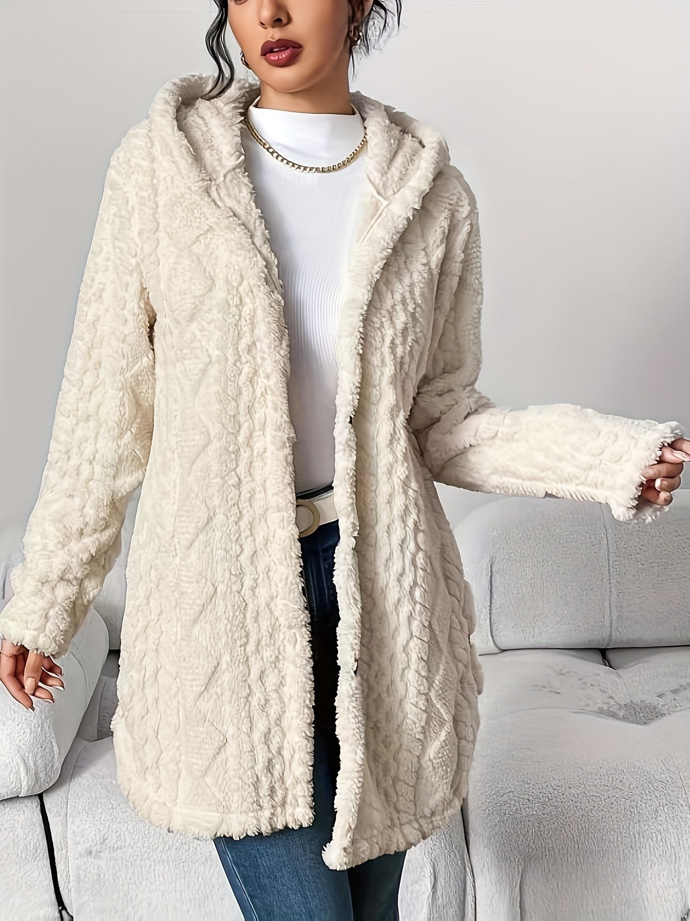 Palithra | Dames Fluffy Lang Capuchonvest – Losse Pasvorm, Zachte Nepbont voor Herfst & Winter