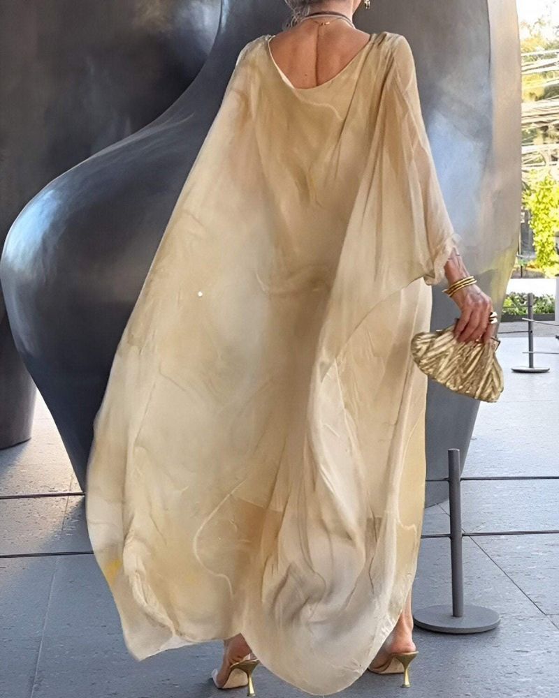 Sevda | Elegante chiffon maxi jurk met marmerpatroon - Vloeiend, lichtgewicht & stijlvol