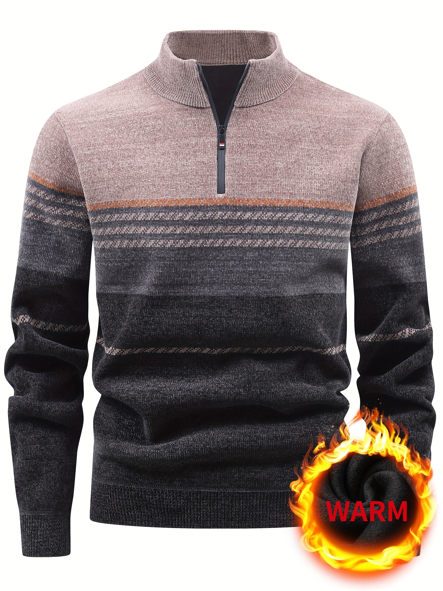 Valter | Heren sweater met fleecevoering en ritssluiting – Warme pullover met kleurblokken en strepen