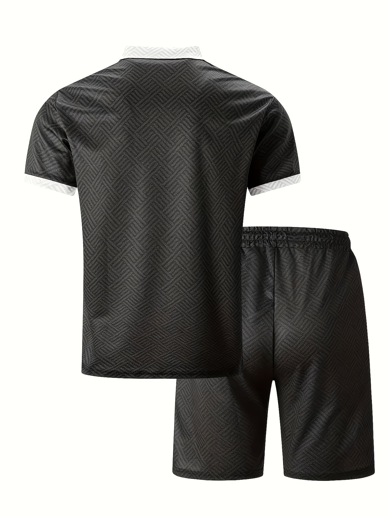 Baldric | Heren casual poloshirt met geweven geometrische print & koord Shorts Set