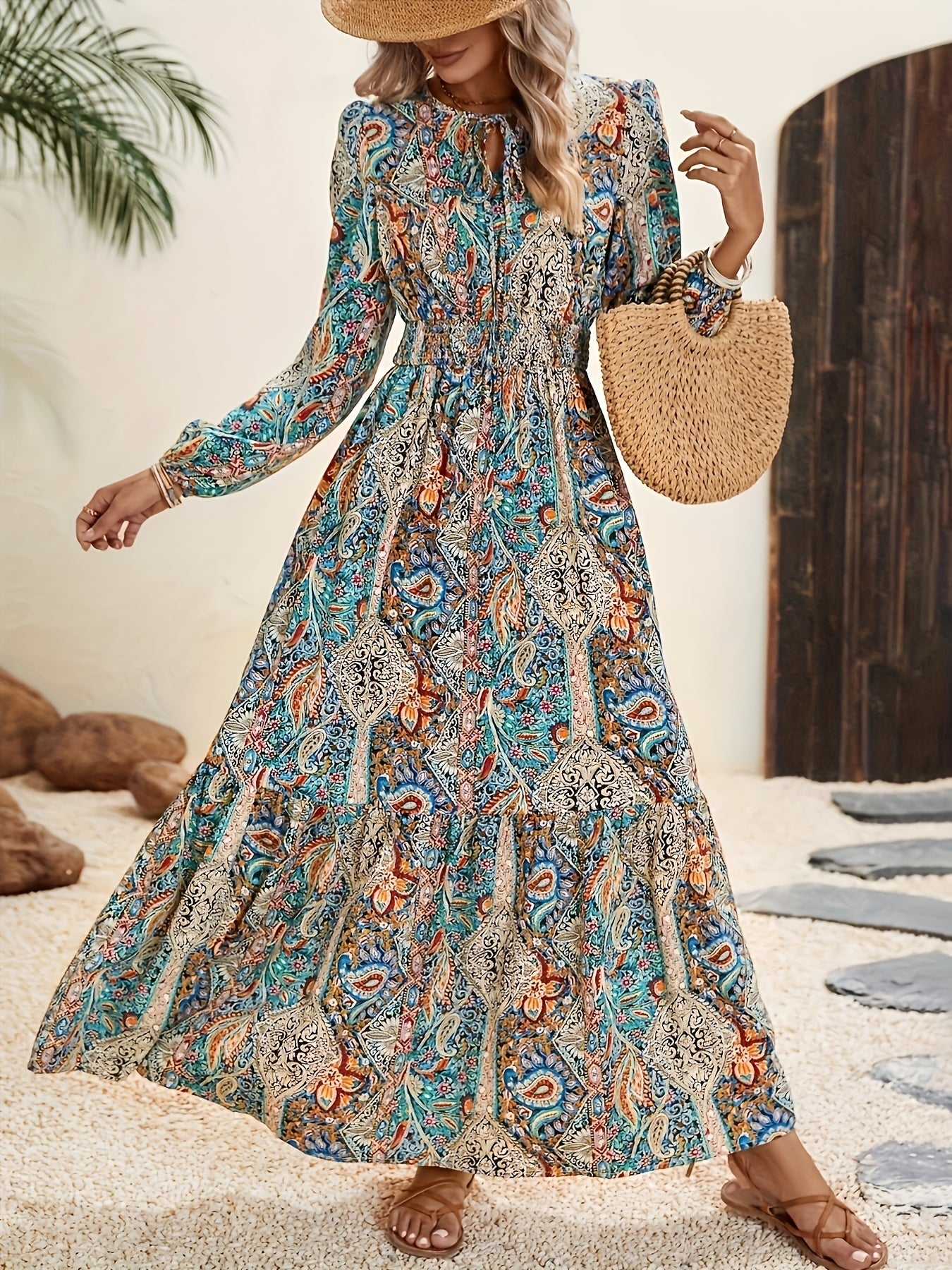 Rosmira | Boho Paisley Print Maxi Jurk - Elegante enkellange jurk