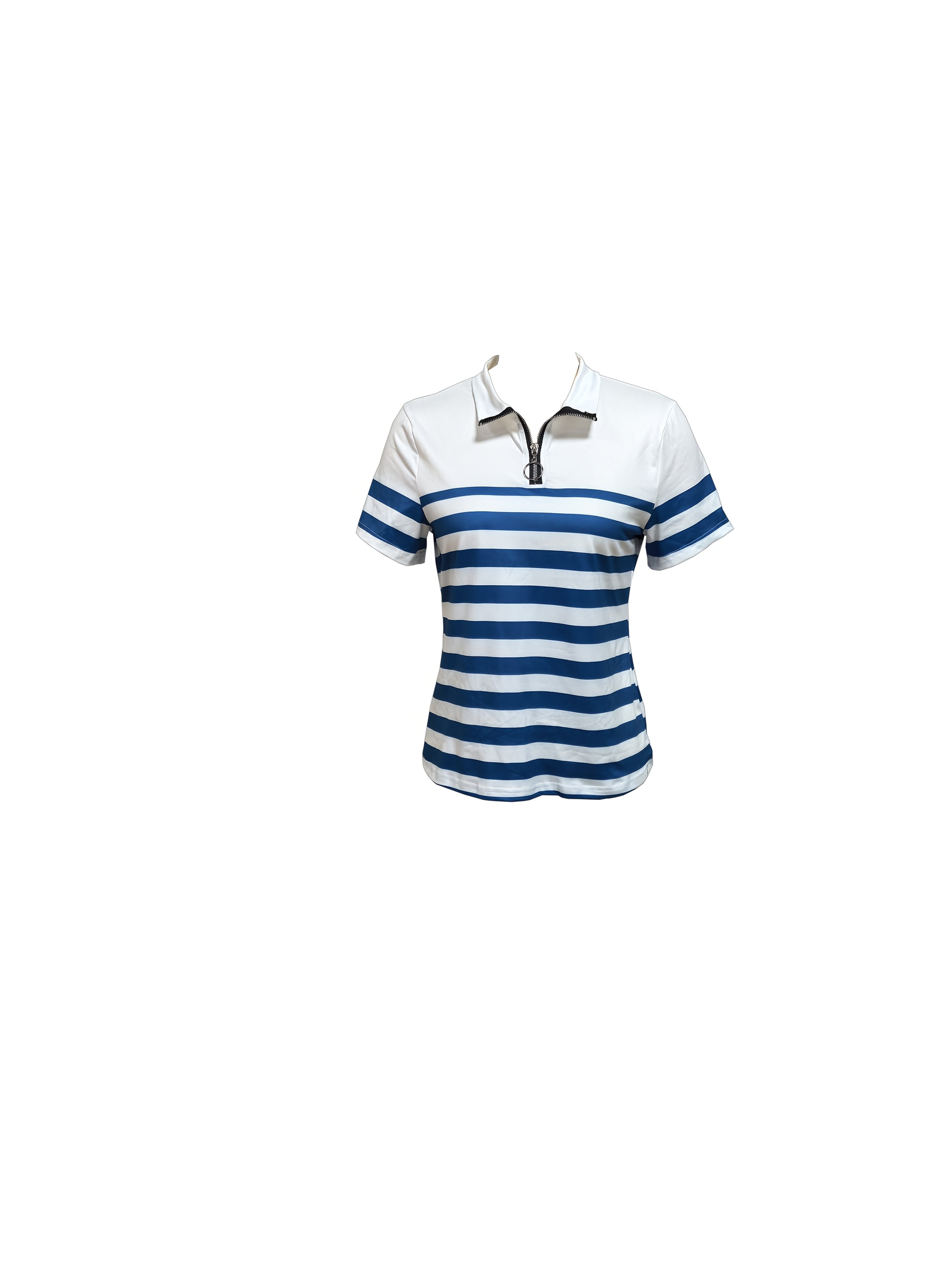 Elanith | Dames Halve Zip Shirt – Korte Mouw, Gestreept, Casual & Sportief Top