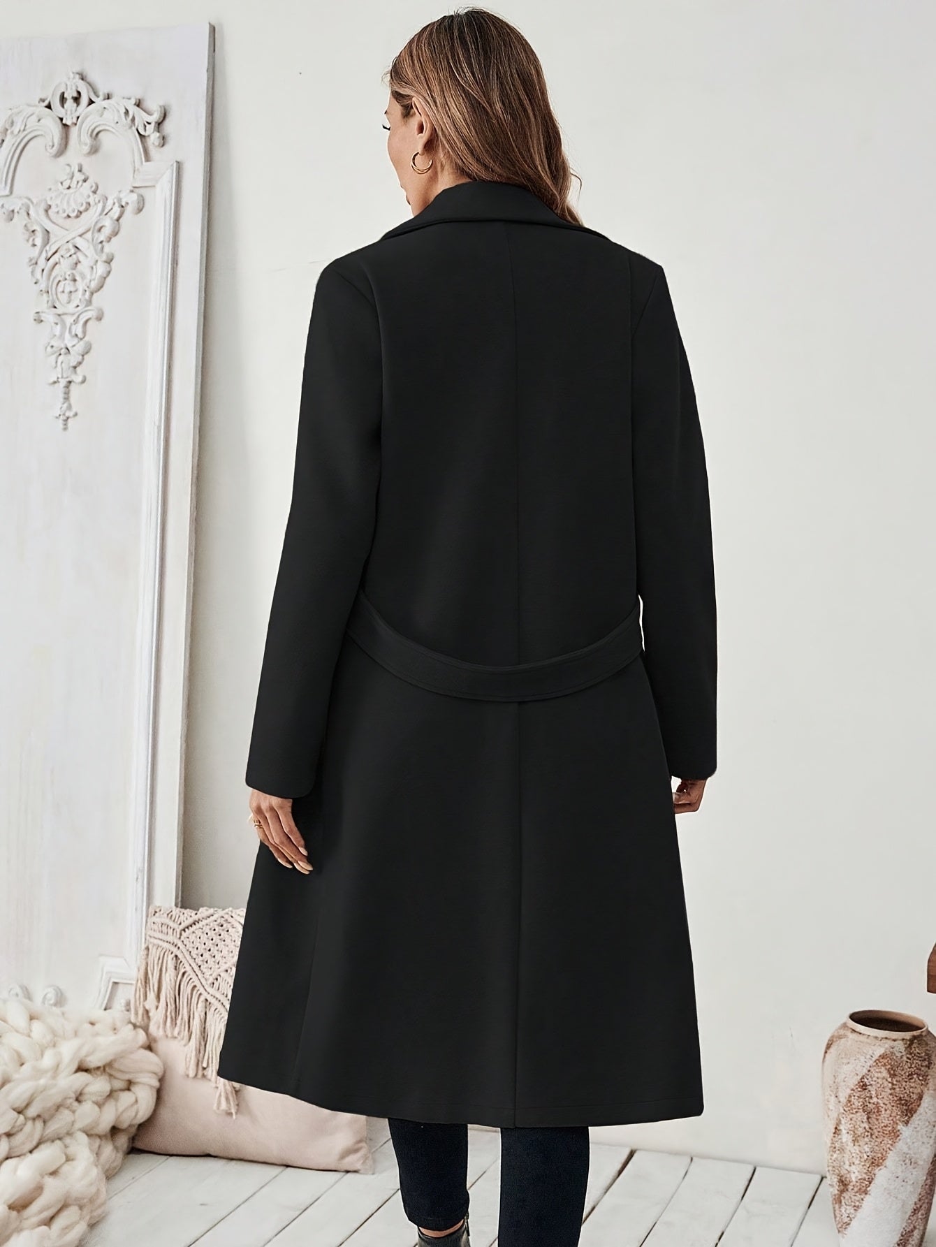 Veyrissa | Elegante lange damesjas – verstelbare riem, asymmetrische zoom, reverskraag