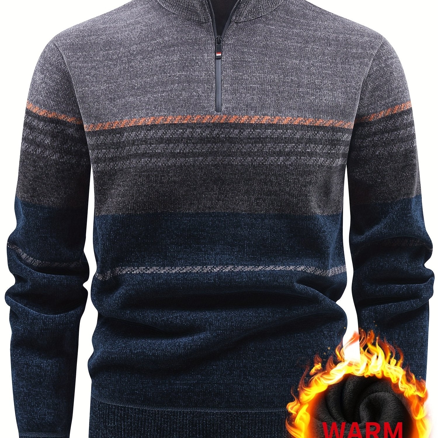 Valter | Heren sweater met fleecevoering en ritssluiting – Warme pullover met kleurblokken en strepen