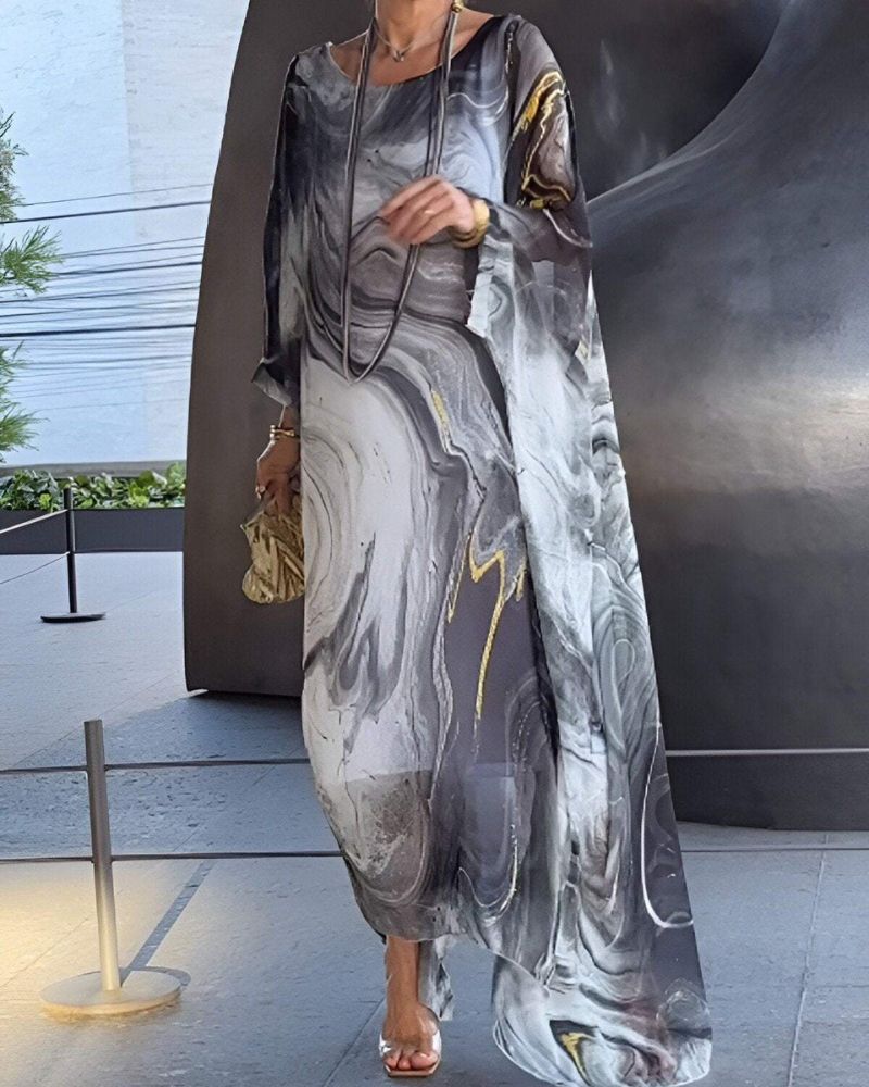 Sevda | Elegante chiffon maxi jurk met marmerpatroon - Vloeiend, lichtgewicht & stijlvol
