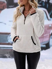 Eilina | Sherpa-trui, pullover met hoge kraag en halve ritssluiting – zachte, warme, comfortabele wintertop