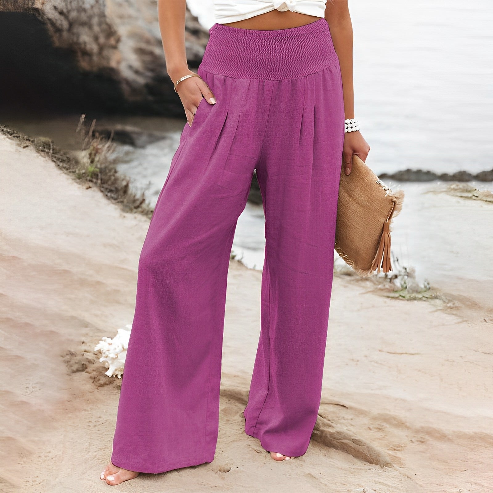 Vanthira | Broek met wijde pijpen, ademend - hoge taille, losse pasvorm, elastische tailleband