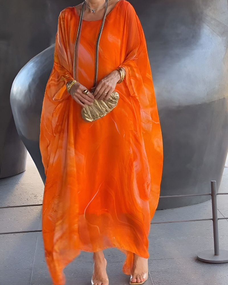 Sevda | Elegante chiffon maxi jurk met marmerpatroon - Vloeiend, lichtgewicht & stijlvol