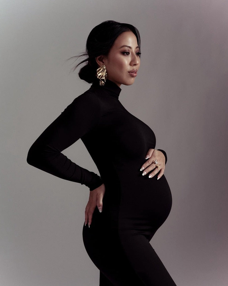 Emalise | Zwangerschapsjurk met lange mouwen voor dames – Elastische, elegante zwangerschapsjurk