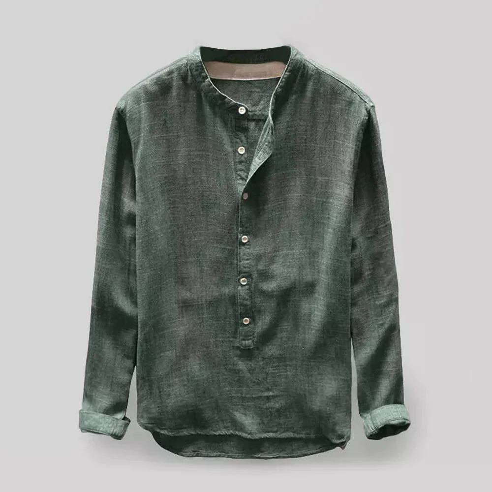 Alvian | Heren linnen shirt met lange mouwen en ronde hals – Lichtgewicht casual elegante zomertop
