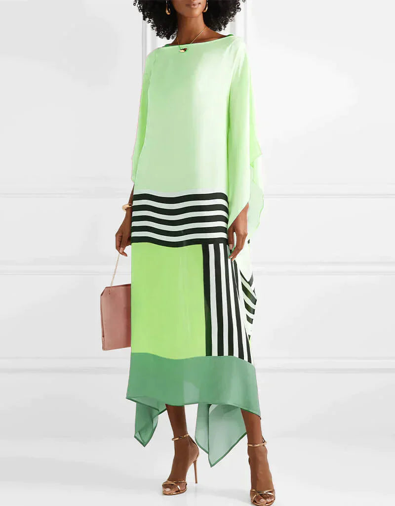 Galiana | Luxe gestreepte kaftan maxi jurk - lange mouwen, onregelmatige zoom, elegant dragen