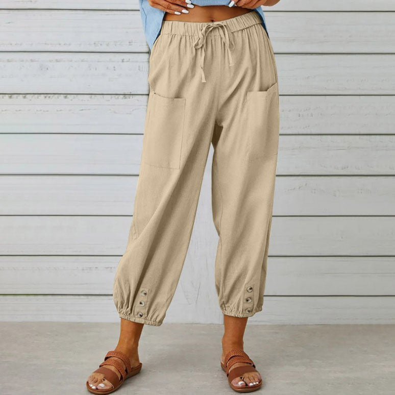 Aneliya | Damesbroek met hoge taille en losse wijde pijpen - rechte casual zomerbroek