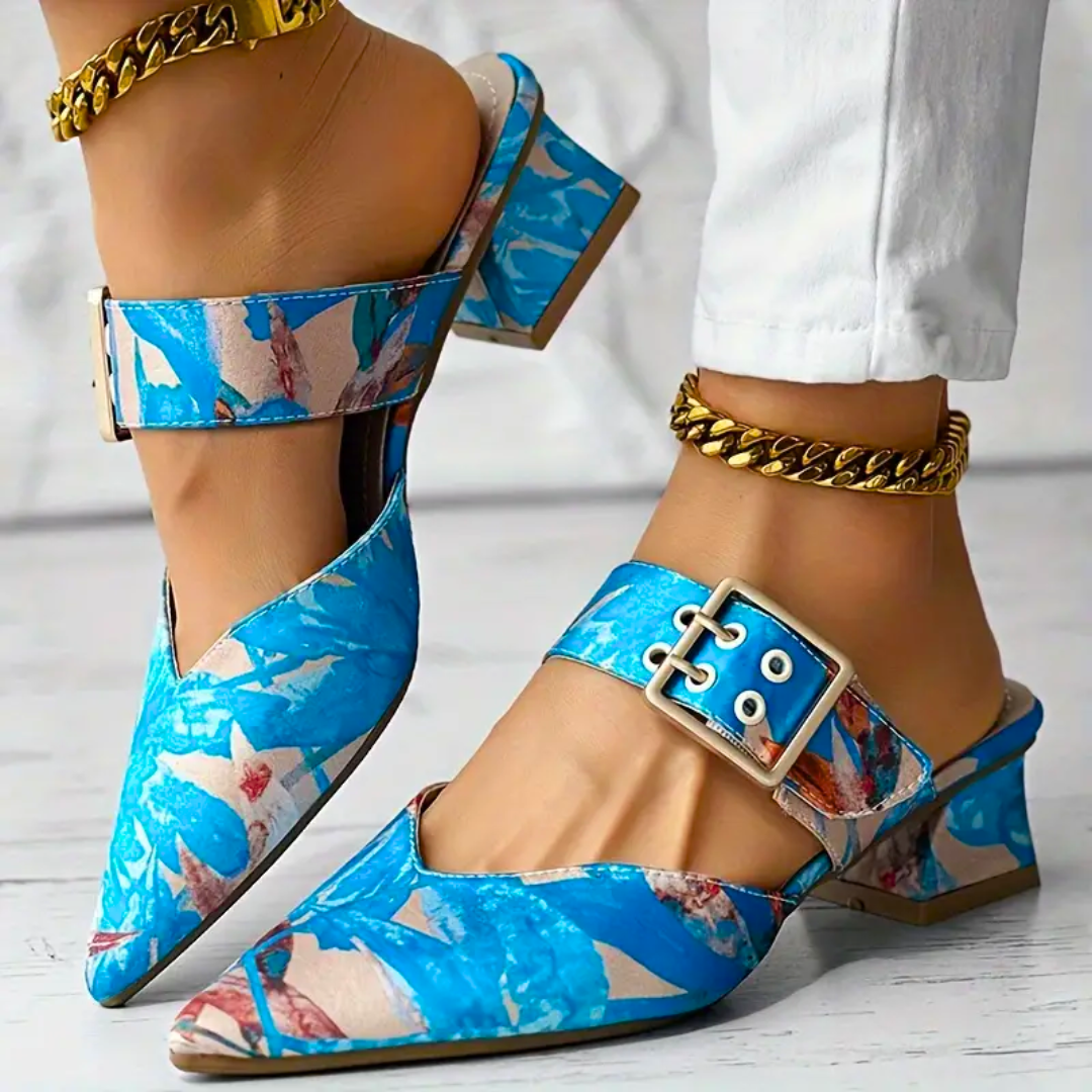 Anke | Vrouwen kleurrijke Slip-on puntige teen blokhak sandalen