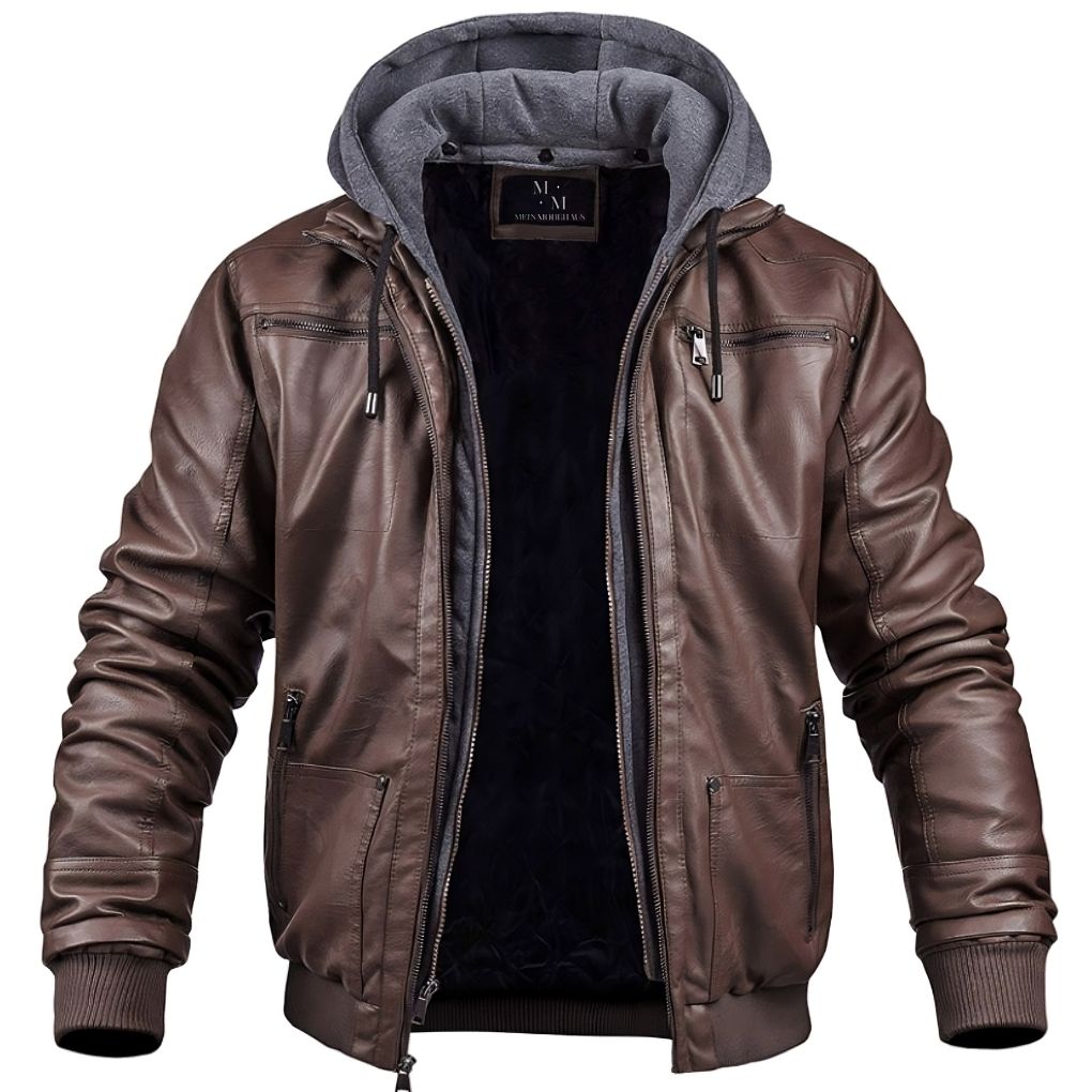 Orvar | Premium leren winterjas voor heren met capuchon, stijlvolle warme bovenkleding voor koud weer