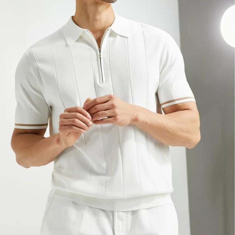 Fedor | Warm gebreid poloshirt voor heren – halve rits, ademend katoen, casual en smart-casual top