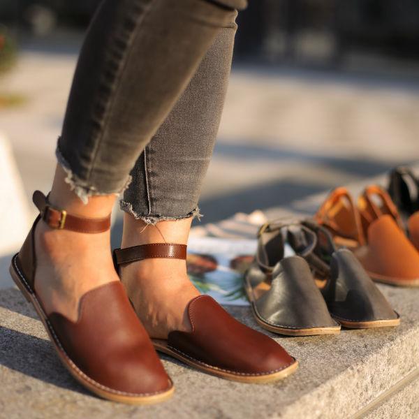 Stepelle | Vrouwen Orthopedische Leren Flats - Slip-On Enkel Gesp Schoenen