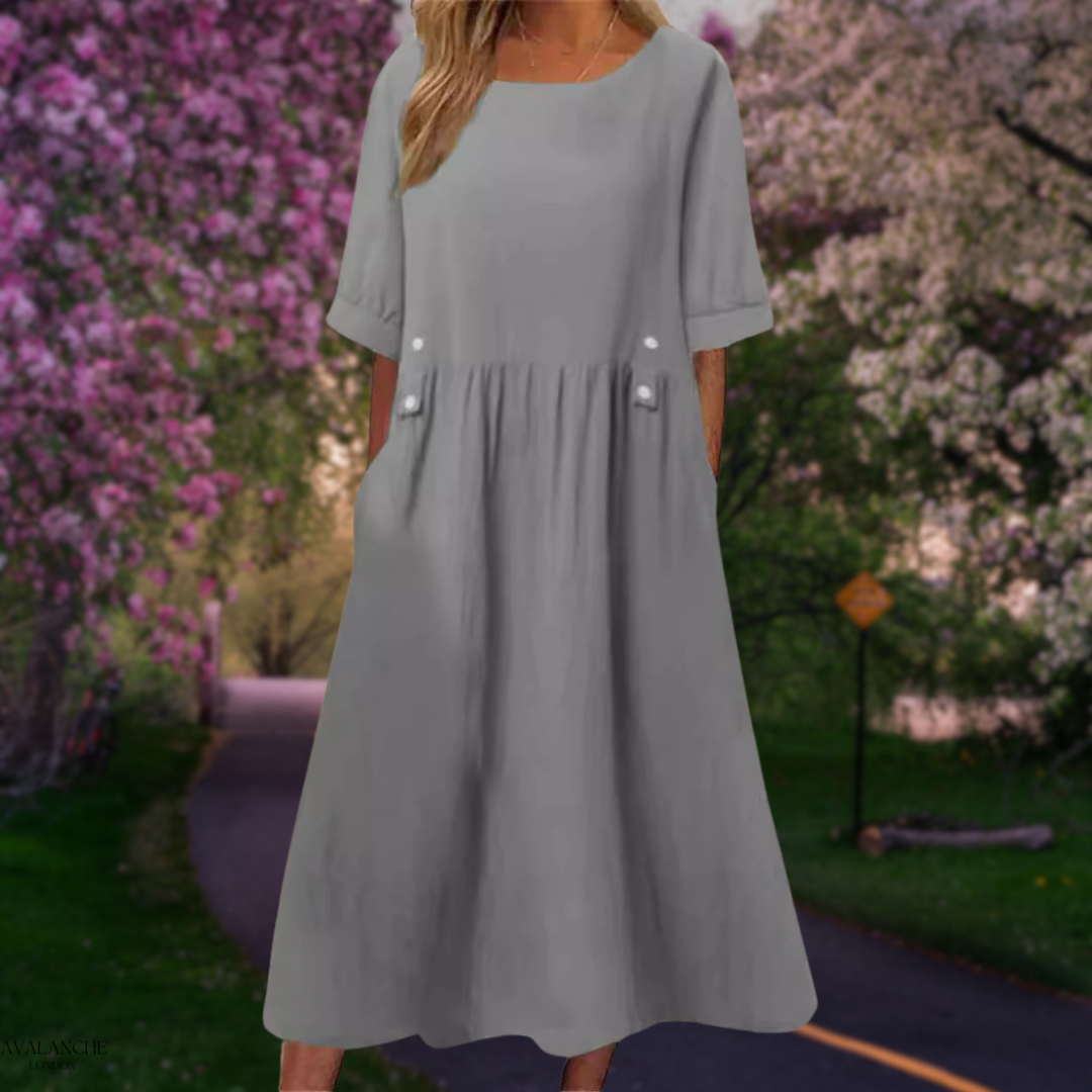 Silvija | Losse casual midi-jurk - Lichtgewicht zomerjurk met halve mouwen