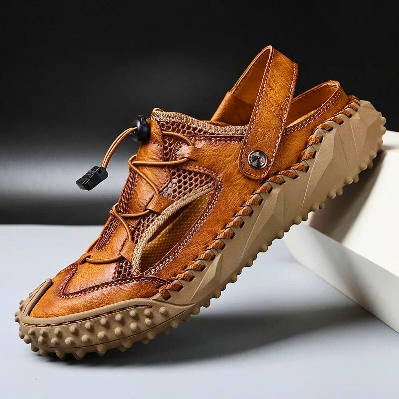 ActiveStep | Leren sportklompen voor heren - gewatteerd voetbed, verstelbare riem sandalen