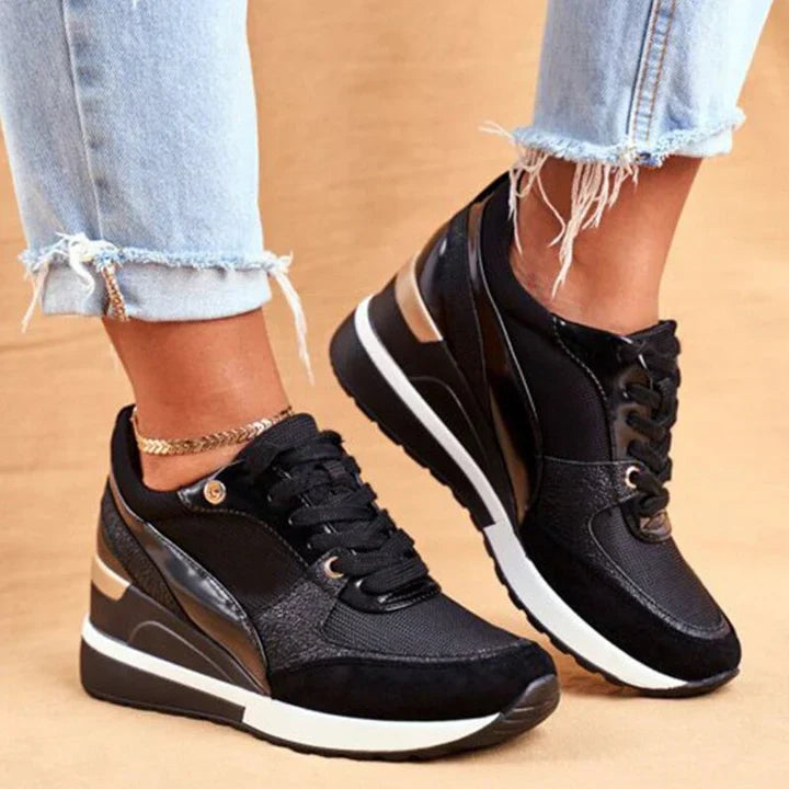 Elevique | Dames Orthopedische Metallic Hooggehakte Sneakers - Modieuze Comfort Schoenen