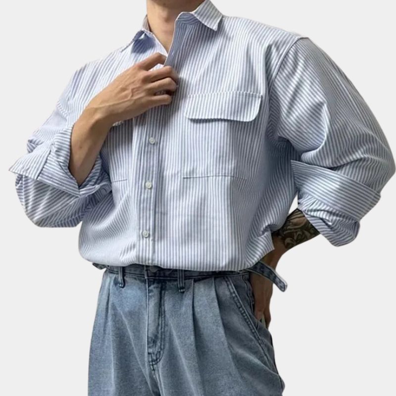 Carvin | Oversized herenoverhemd met krijtstreep – Casual en formeel overhemd met lange mouwen