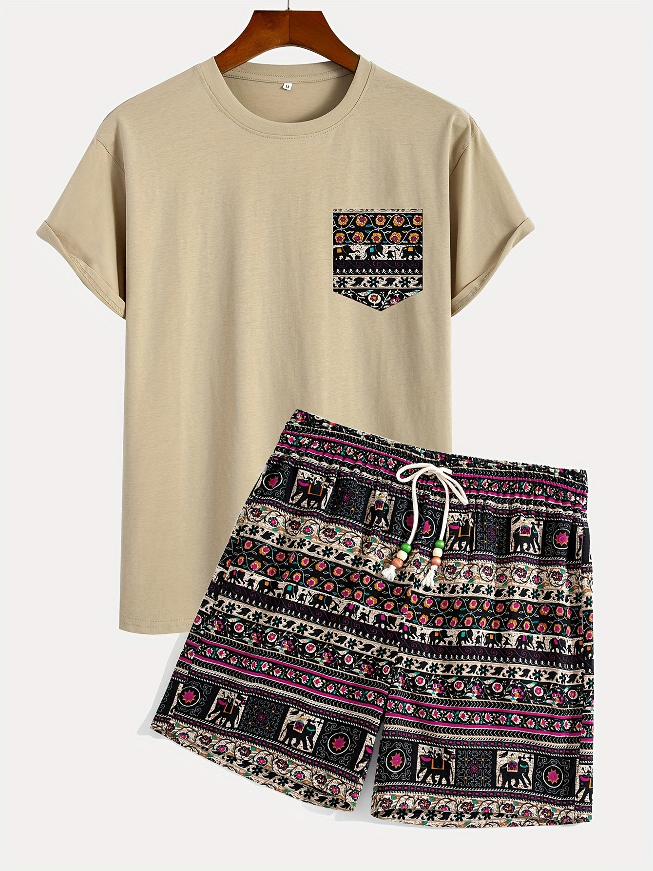 Wilson | Heren Boho Tribal Katoenen T-Shirt en Shorts Set - Casual Loungewear