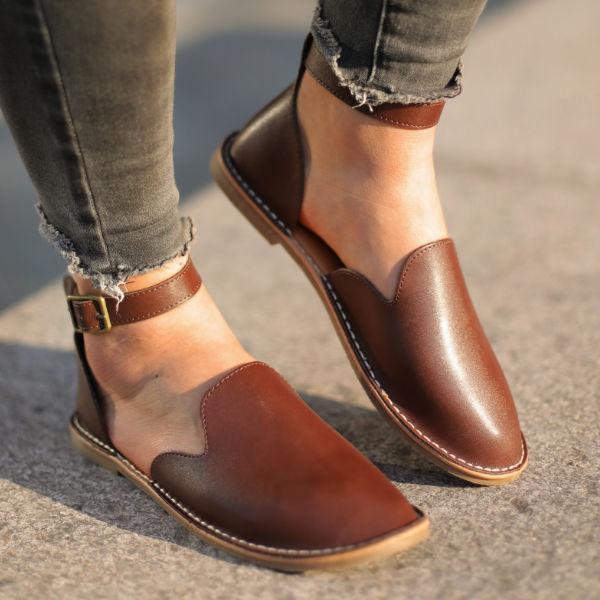 Stepelle | Vrouwen Orthopedische Leren Flats - Slip-On Enkel Gesp Schoenen