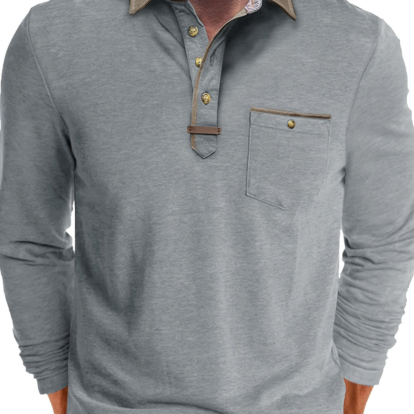Paulo | Herenpolo met lange mouwen – Casual Henley met kleurblok kraag en borstzak