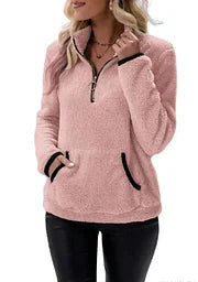 Eilina | Sherpa-trui, pullover met hoge kraag en halve ritssluiting – zachte, warme, comfortabele wintertop