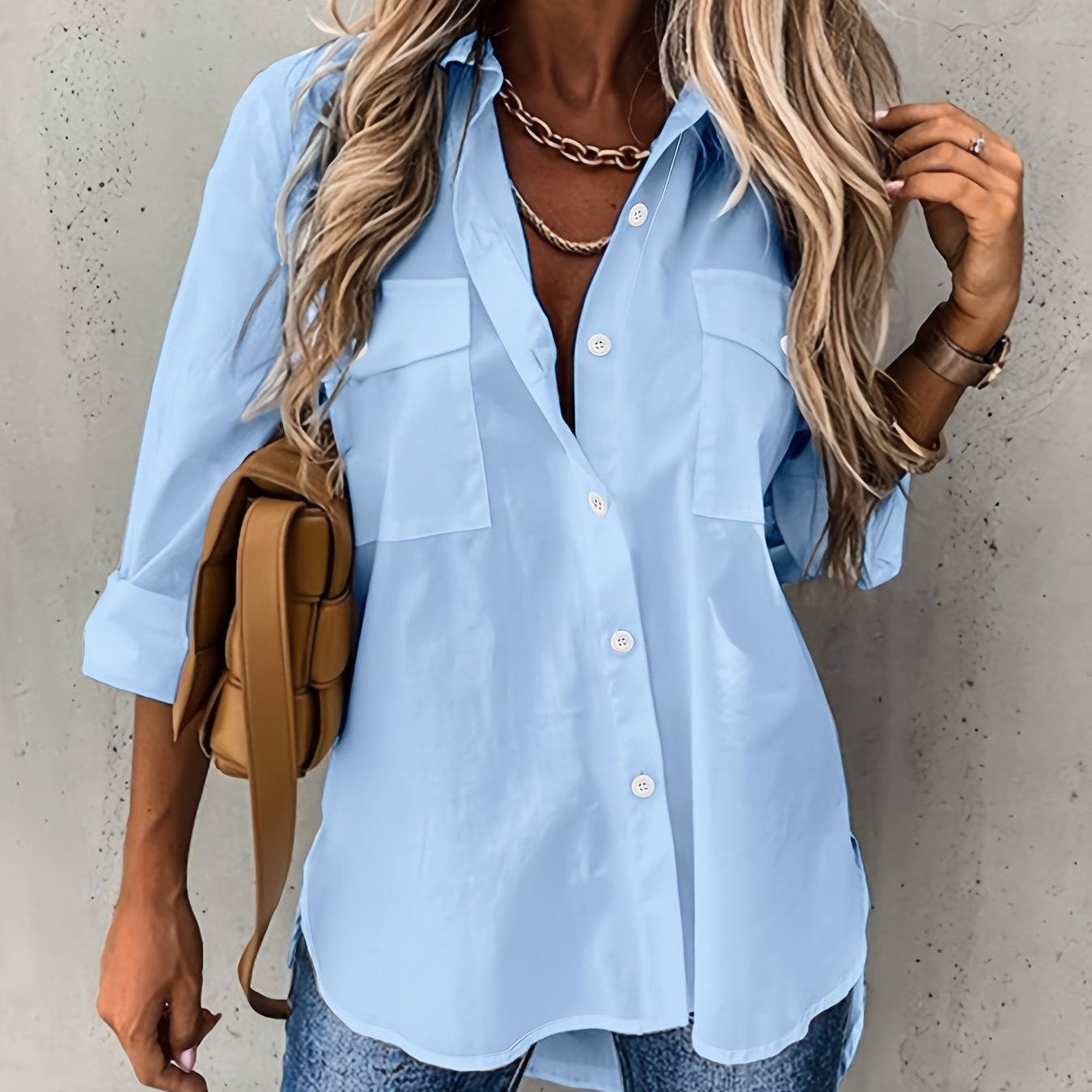 Kariel | Knoopjurk Blouse - Lange Mouwen, Kraag, Effen Werkshirt voor Kantoor & Casual Outfits