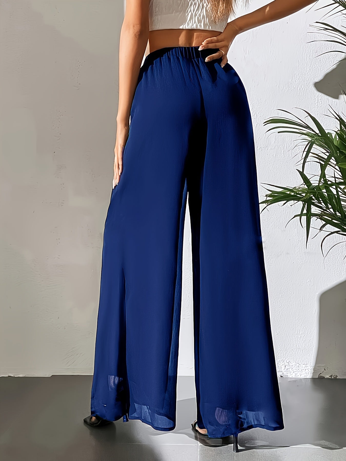 Maurelle | Hoge taille chiffon broek met wijde pijpen voor dames – Uitlopend, transparante mesh overlay