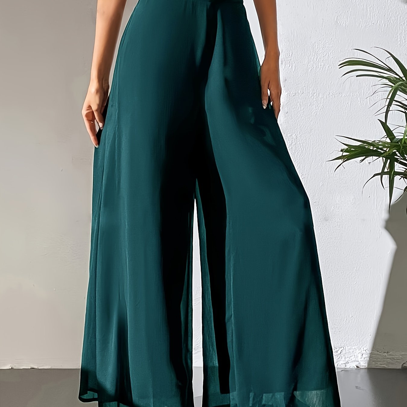 Maurelle | Hoge taille chiffon broek met wijde pijpen voor dames – Uitlopend, transparante mesh overlay