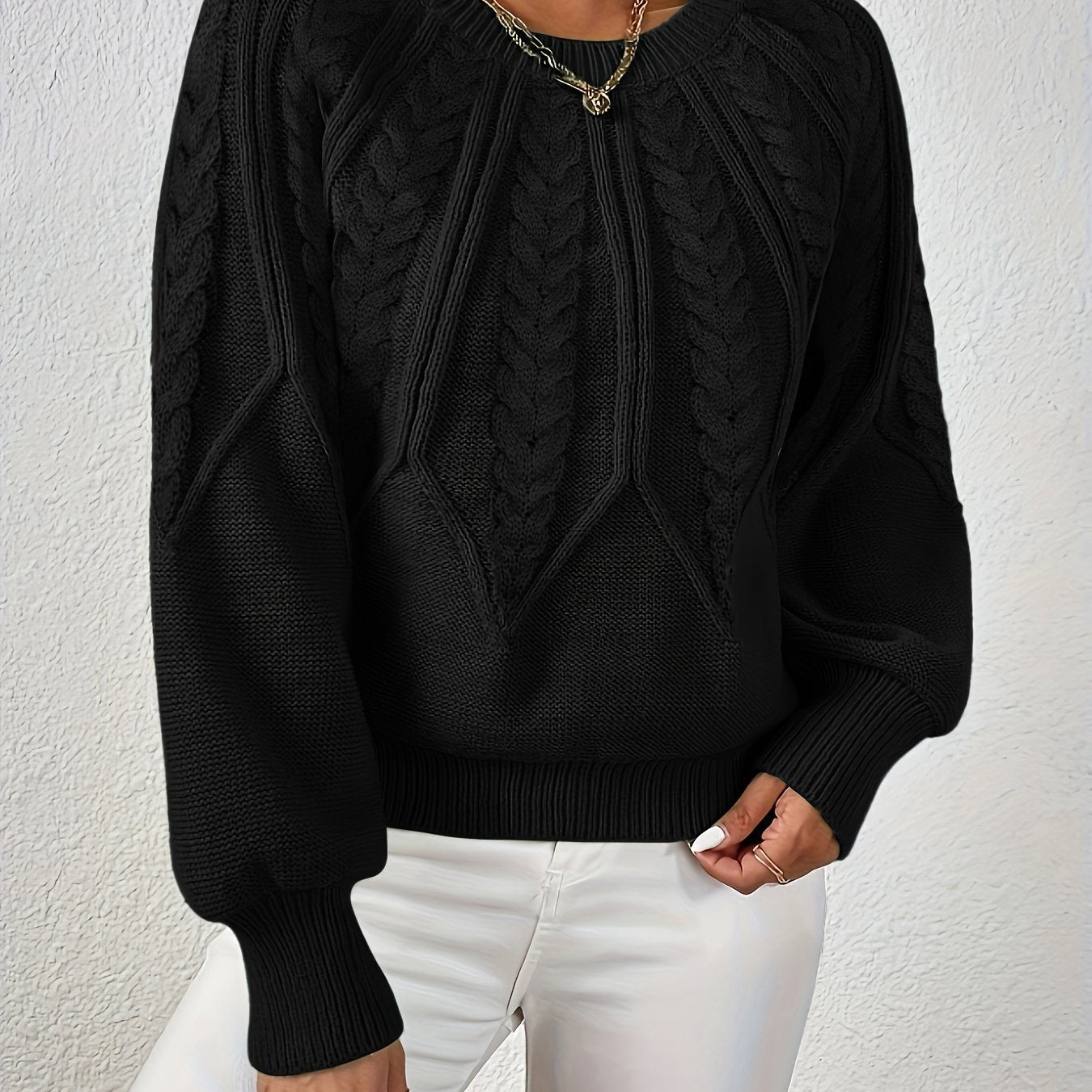 Kalyth | Dames Kabelgebreide Trui met Lantaarnmouwen – Elegante Gebreide Top voor Herfst en Winter