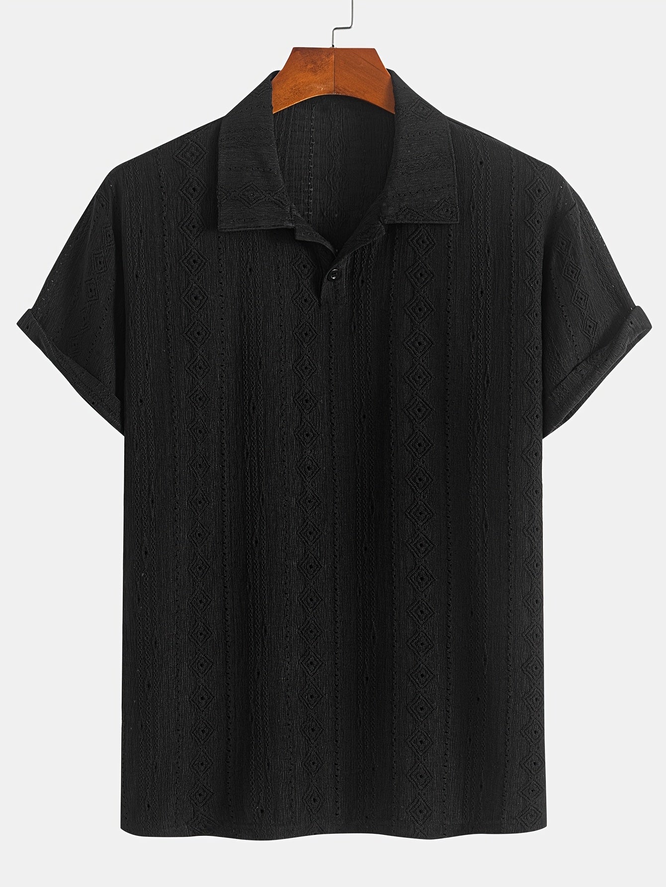 Volric | Gebreid heren poloshirt - Eyelet borduursel, ademende, korte mouw