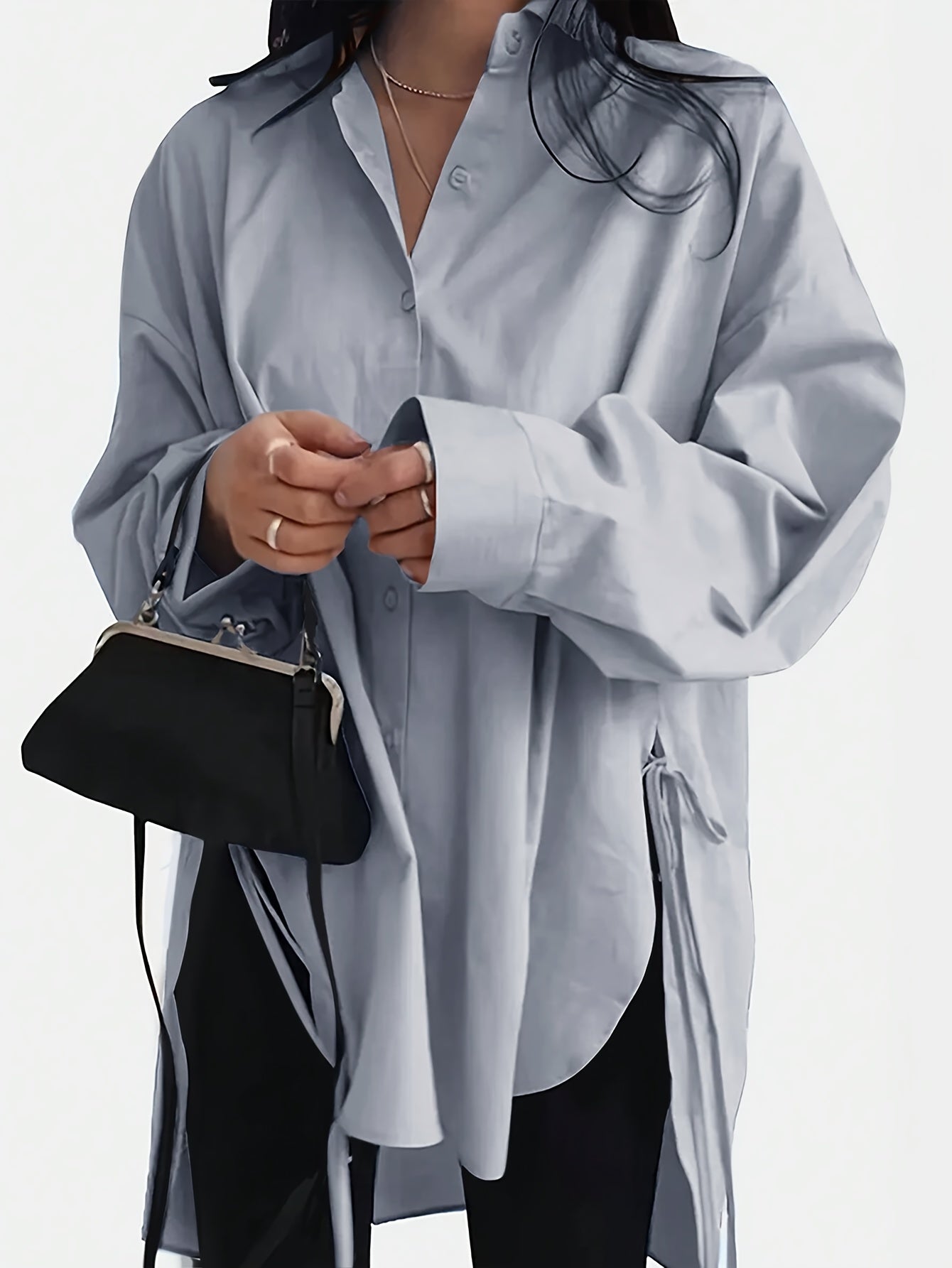 Ashford | Oversized overhemd met lange mouwen en knoopsluiting aan de zijkant
