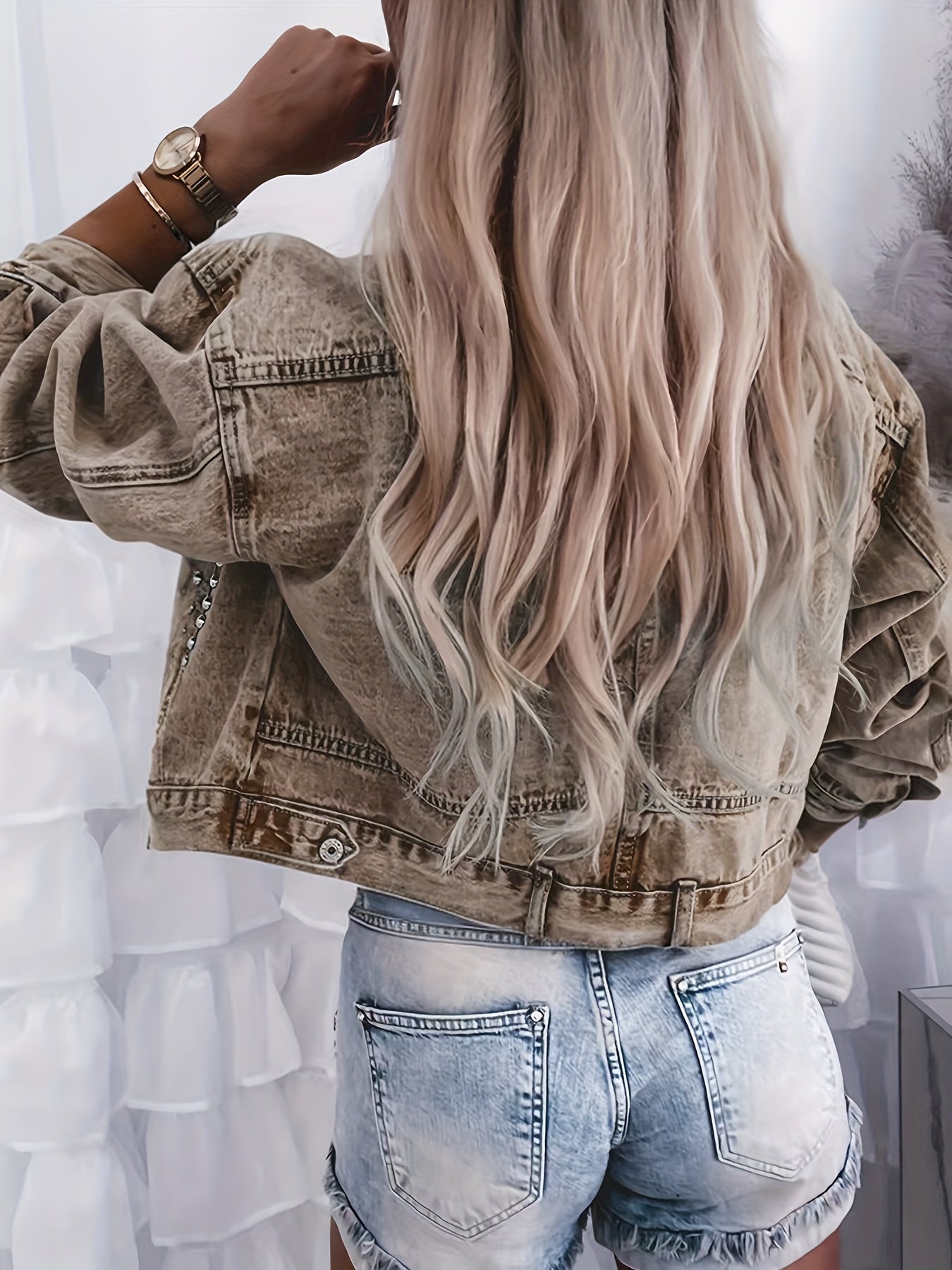 Kaelveth | Dames streetstyle cropped spijkerjasje – klepzakken, casual mode bovenkleding