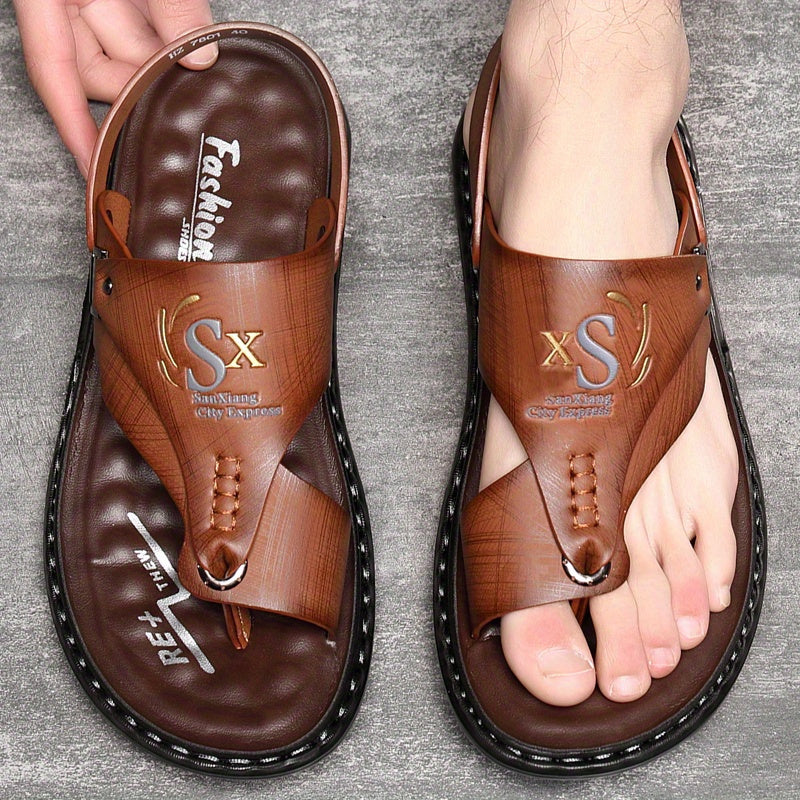 Xhavit | Heren sandalen van echt leer met teenlus hakband - comfortabel en casual