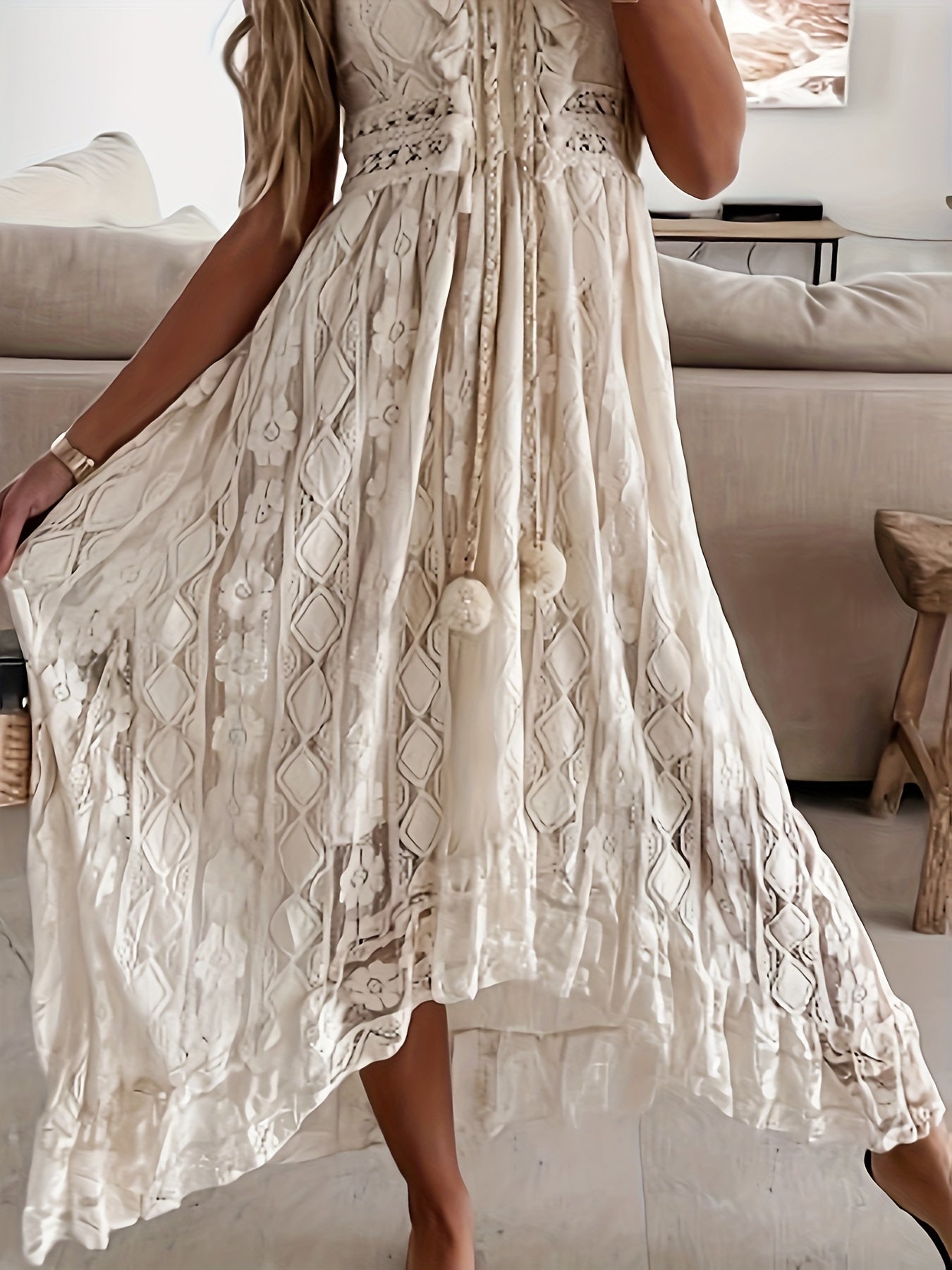 Gessica | Kanten bohemien jurk - Vrouwen vintage geïnspireerde boho jurk, elegante kanten details