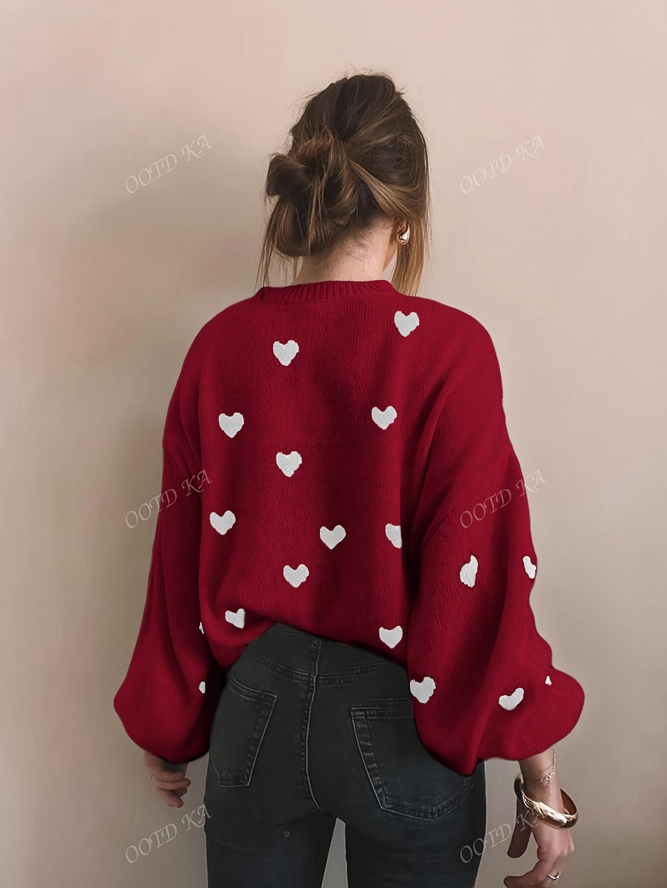 Othilie | Dames trui met hartjespatroon – Comfortabele trui, losvallende casual herfst-/wintertrui