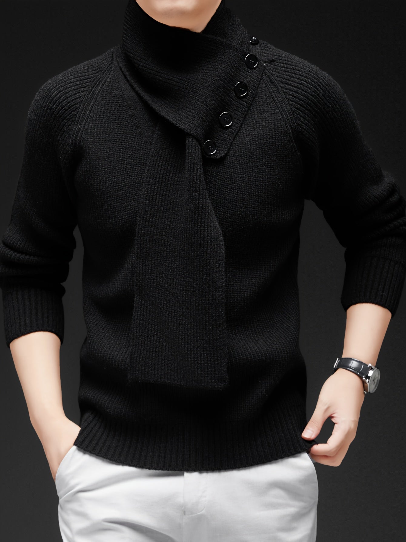 Drayke | Heren  V-hals gebreide trui  Pullover met lange mouwen en afneembare sjaalkraag