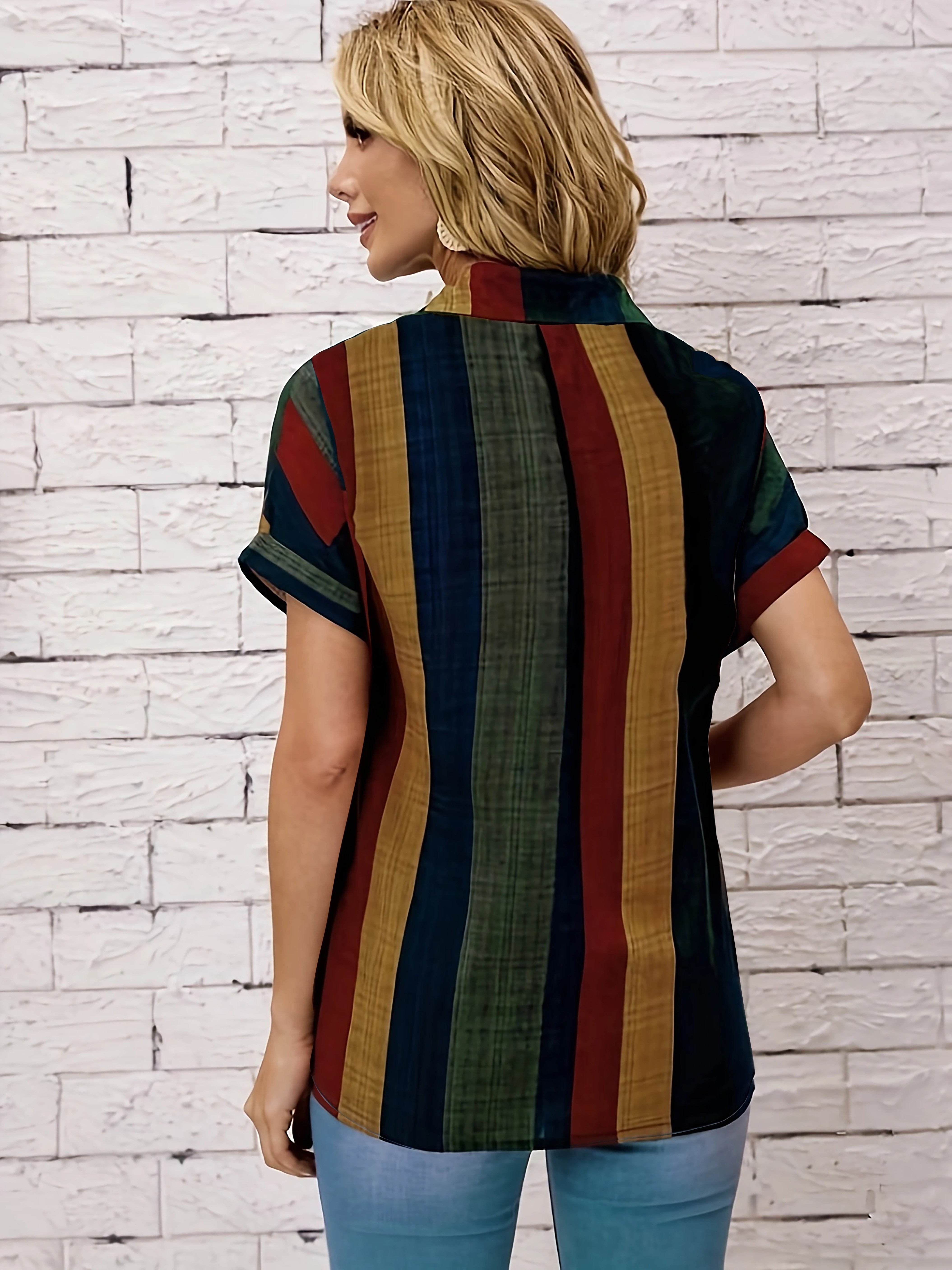 Rozmira | Gestreept vrouwenshirt met korte mouwen - Casual Blouse, Lichtgewicht Zomer Top