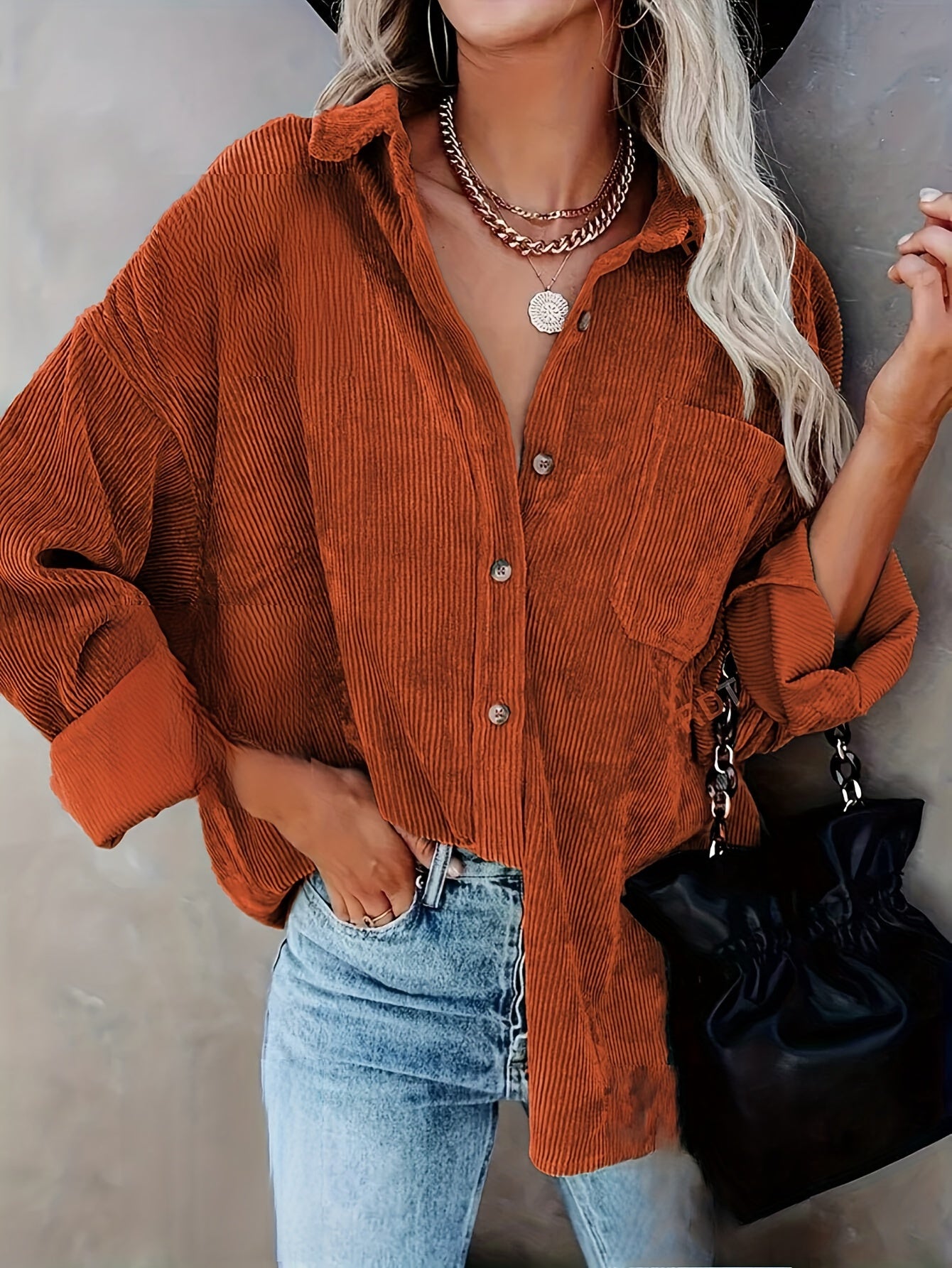 Mabeline | Corduroy overhemd met knoopsluiting voor dames - Casual overhemd met lange mouwen