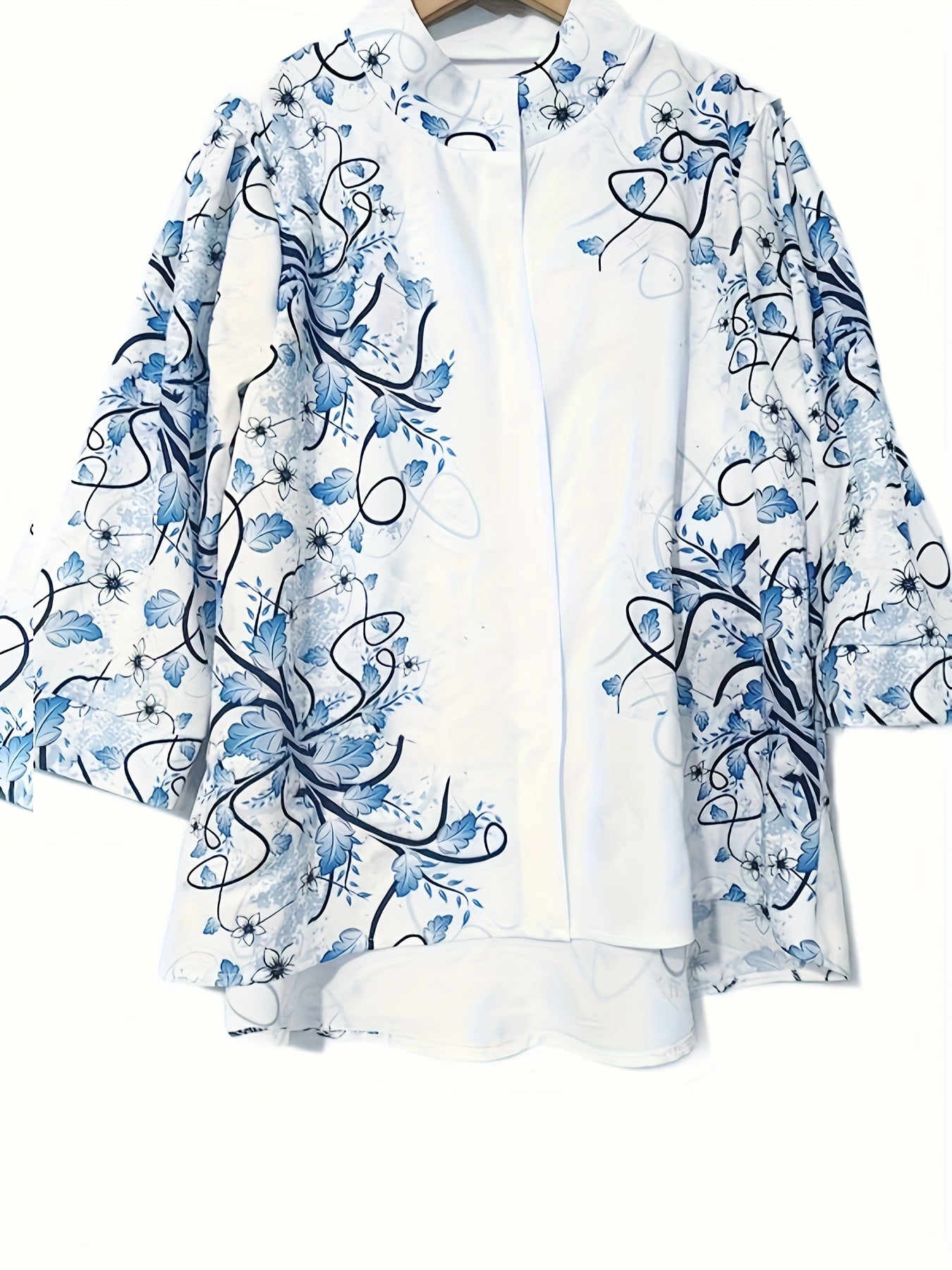 Mechtild | Damesbloemenblouse met gebloemde hals - Casual 3/4 mouwen elegante top
